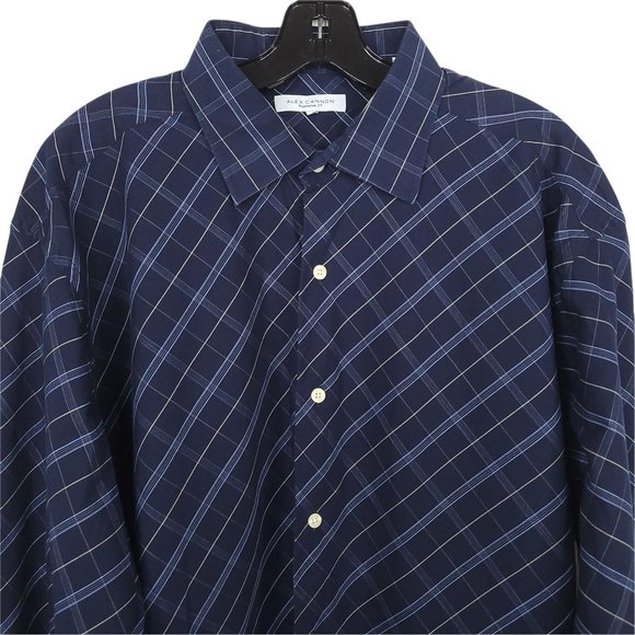 Alex Cannon Long Sleeve Button Up Shirt Mens Size XL Blue Plaid Spread Collar - Picture 3 of 7